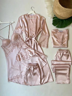 LONG SLIT SILK NIGHTY SET 5 PCS 😍😍
