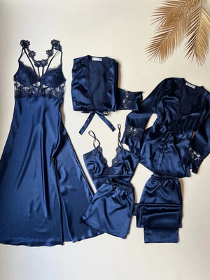 LONG SLIT SILK NIGHTY SET 5 PCS 😍😍