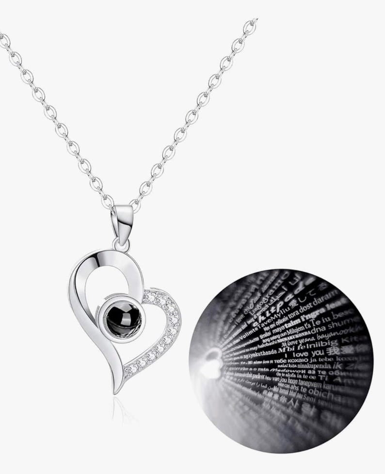 Love Heart Projection Necklace 100 Languages I Love You Pendant With Free Gift Box