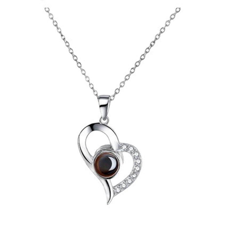 Love Heart Projection Necklace 100 Languages I Love You Pendant With Free Gift Box