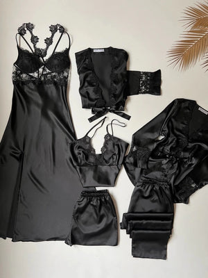 LONG SLIT SILK NIGHTY SET 5 PCS 😍😍